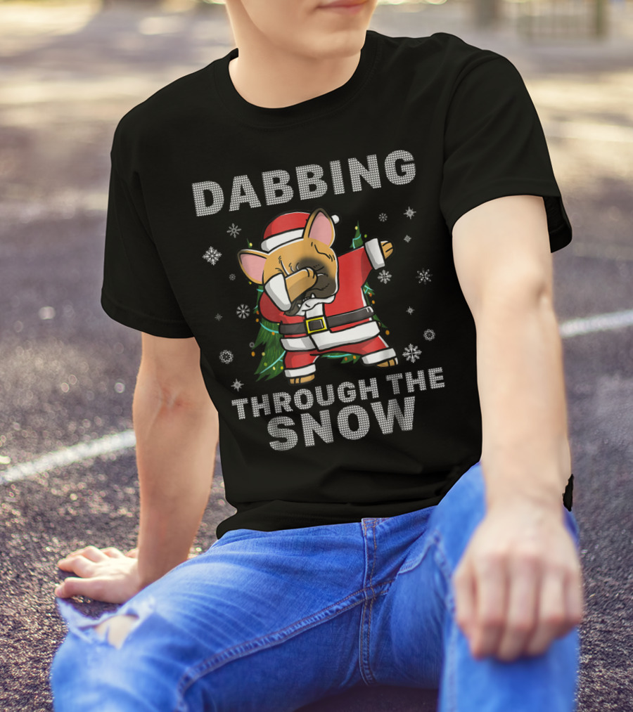 Dabbing Through The Snow French Bulldog Santa Christmas Frenchie T-Shirt