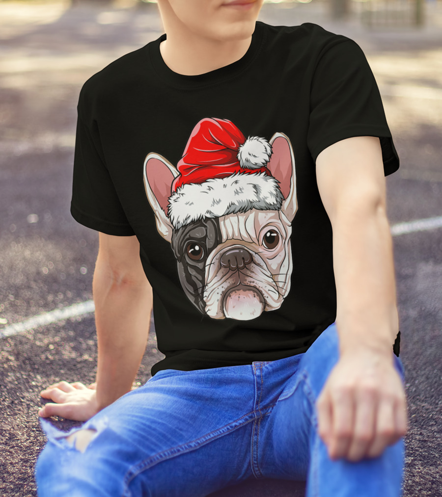 French Bulldog Wearing Santa Hat T-Shirt