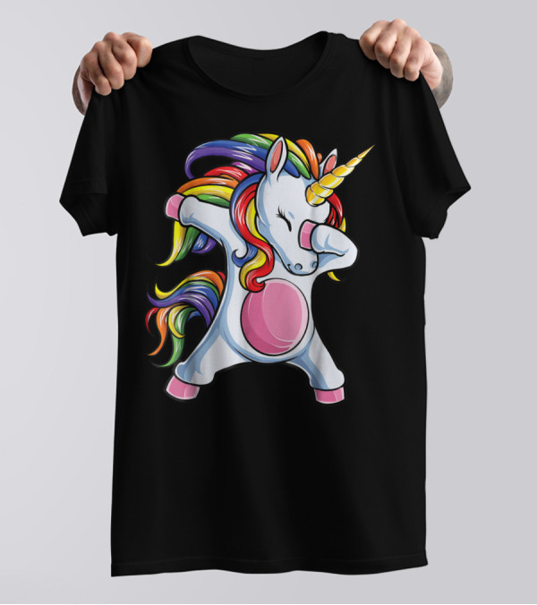 Dabbing Unicorn Kids Boys Girls Rainbow Colors T-Shirt