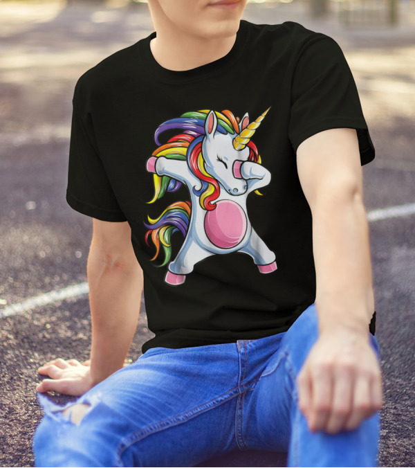 Dabbing Unicorn Kids Boys Girls Rainbow Colors T-Shirt