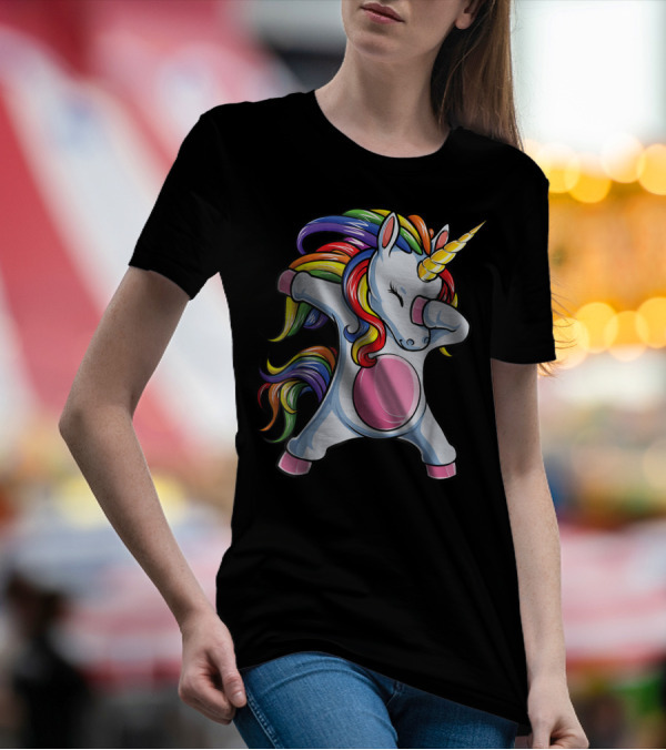 Dabbing Unicorn Kids Boys Girls Rainbow Colors T-Shirt