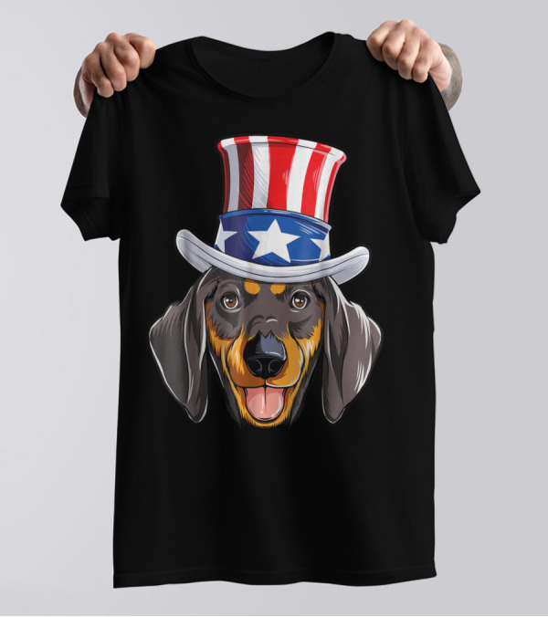Dachshund Wearing Uncle Sam Hat 4th Of July Kids American T-Shirt