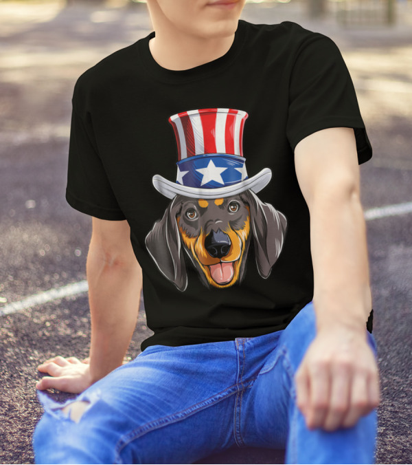 Dachshund Wearing Uncle Sam Hat 4th Of July Kids American T-Shirt