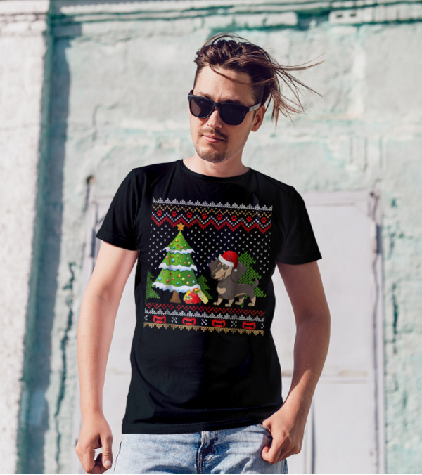 Dachshunds Santa Christmas UglyDog Festive Sweater Holiday Tree T-Shirt