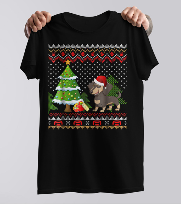 Dachshunds Santa Christmas UglyDog Festive Sweater Holiday Tree T-Shirt