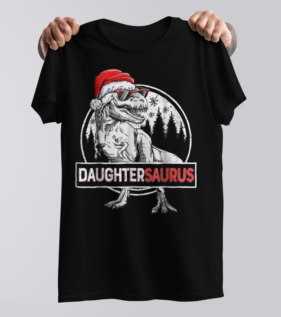 Daughtersaurus Christmas Santa Hat Dinosaur T-Shirt