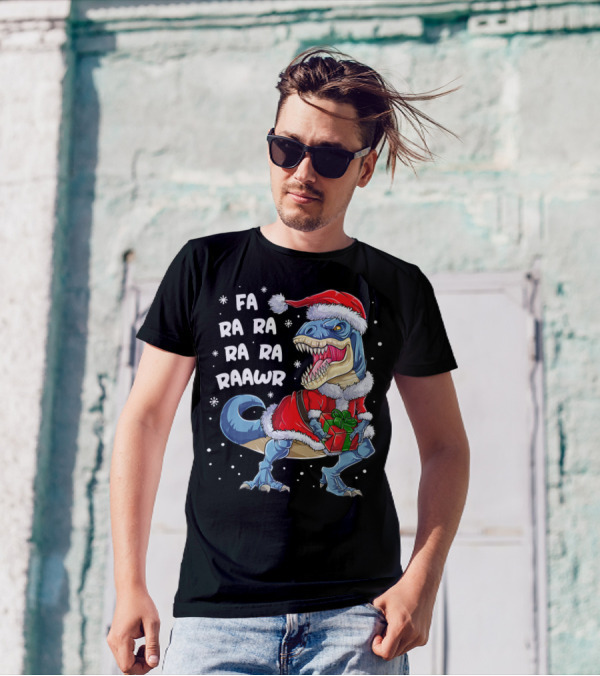 Fa Ra Ra Ra Rawr Dinosaur Christmas Rex Santa T-Shirt