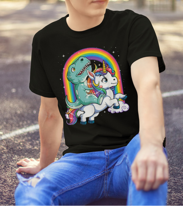 Dinosaur Unicorn Rainbow Fantasy Adventure Party T-Shirt