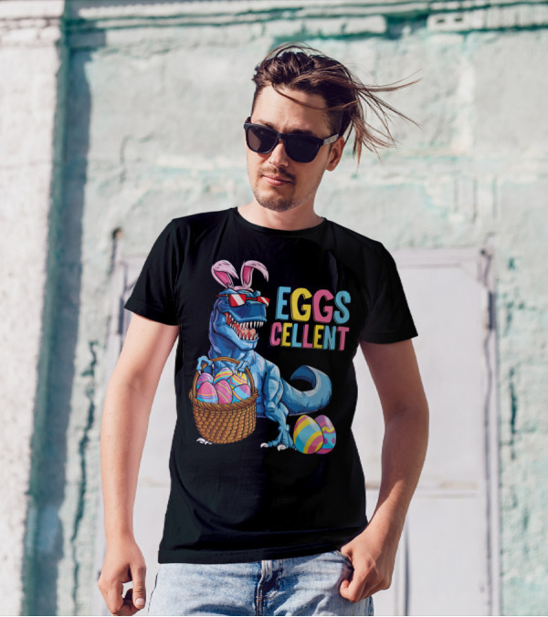 Easter Bunny Dinosaur Rex EGGScellent Basket Of Eggs T-Shirt