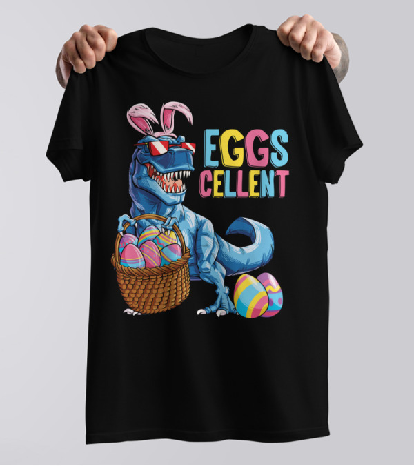 Easter Bunny Dinosaur Rex EGGScellent Basket Of Eggs T-Shirt