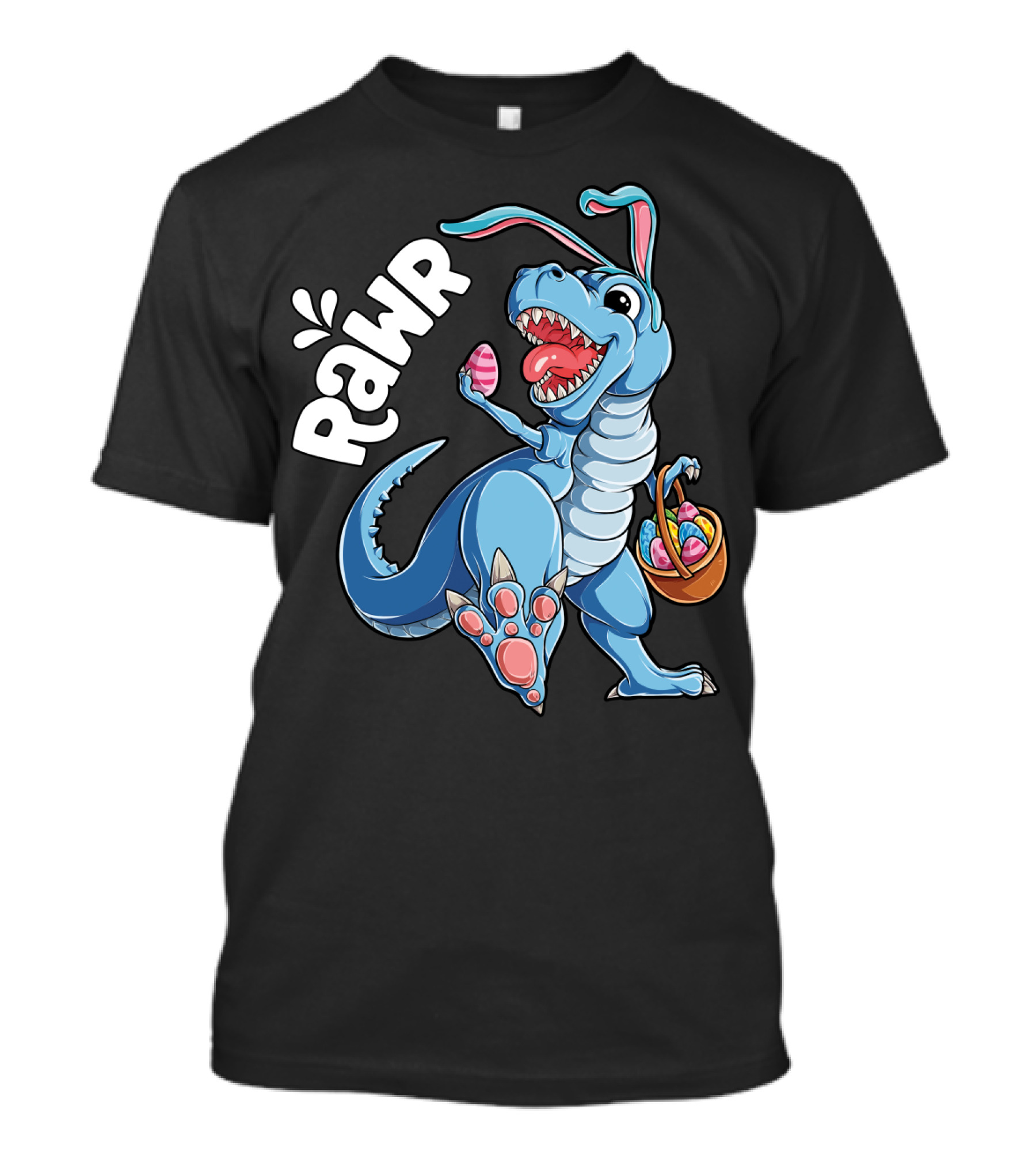 Easter Bunny Dinosaur Rex RAWR Eggs Basket T-Shirt