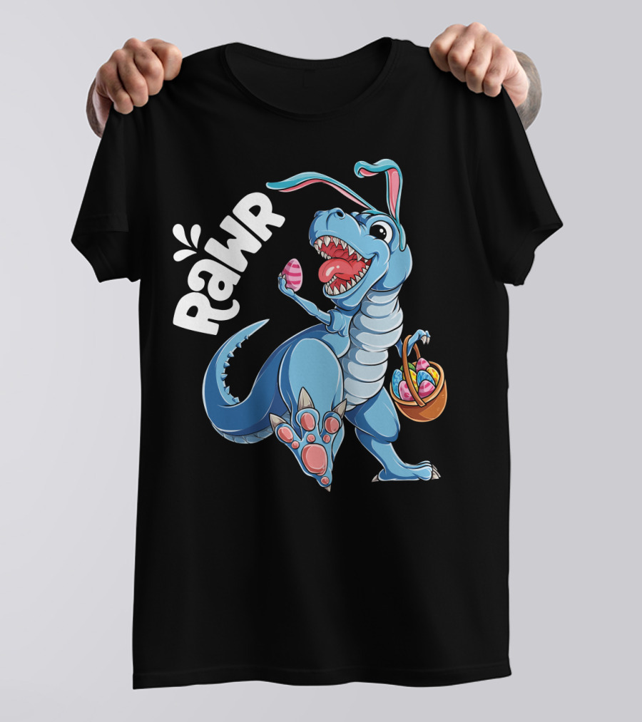 Easter Bunny Dinosaur Rex RAWR Eggs Basket T-Shirt