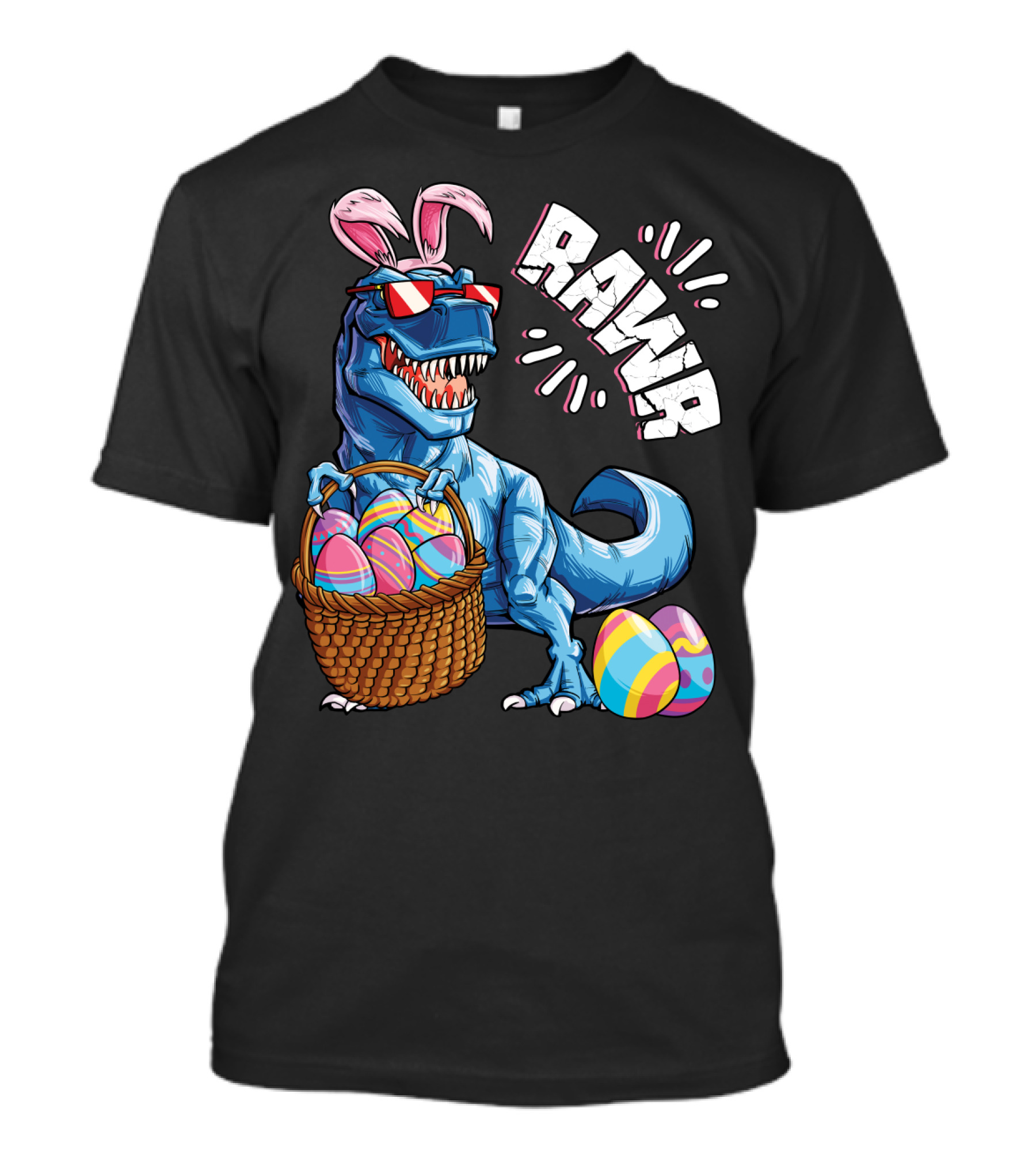 RAWR Easter Bunny Dinosaur Rex With Colorful Eggs Basket T-Shirt