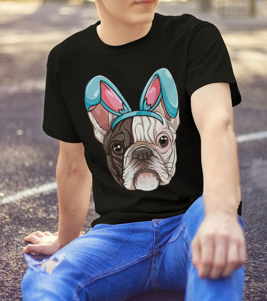 Easter Bunny Ears On French Bulldog Dog Boys Girl T-Shirt