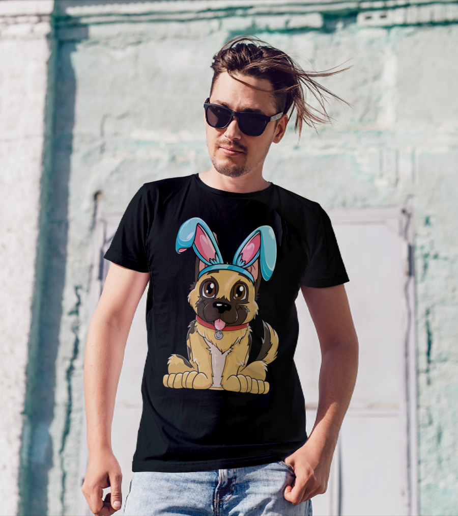 Easter Bunny Ears Cute German Shepherd Puppy Boys Girl T-Shirt