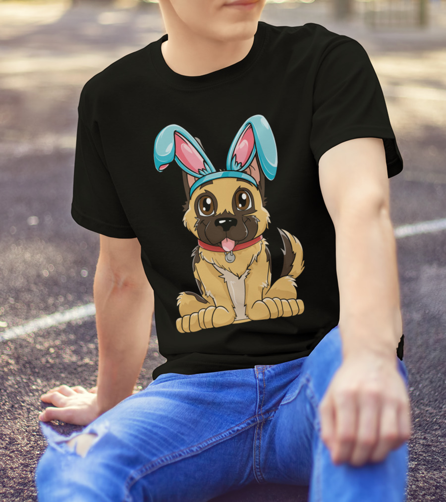 Easter Bunny Ears Cute German Shepherd Puppy Boys Girl T-Shirt