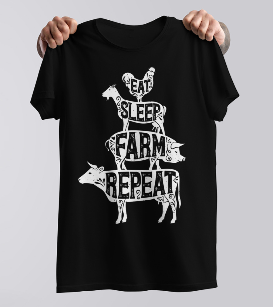 Eat Sleep Farm Repeat Farmer Goat Pig Cow Rooster T-Shirt