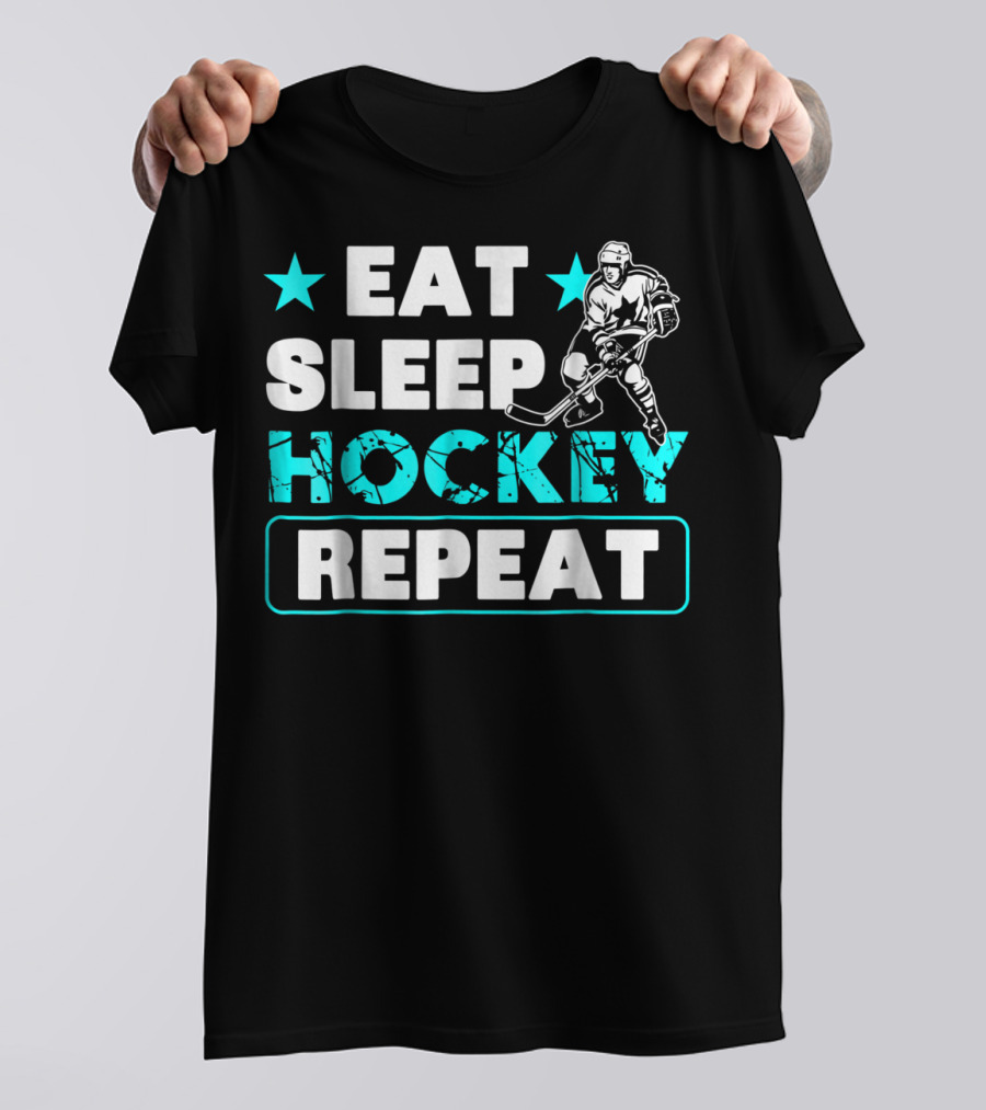 Eat Sleep Hockey Repeat Hockey Lovers Star Icon Skater T-Shirt