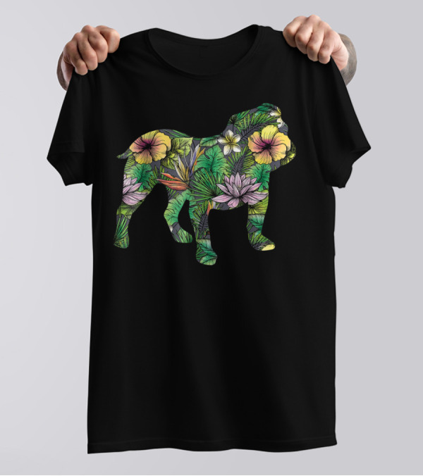 English Bulldog Tropical Floral T-Shirt