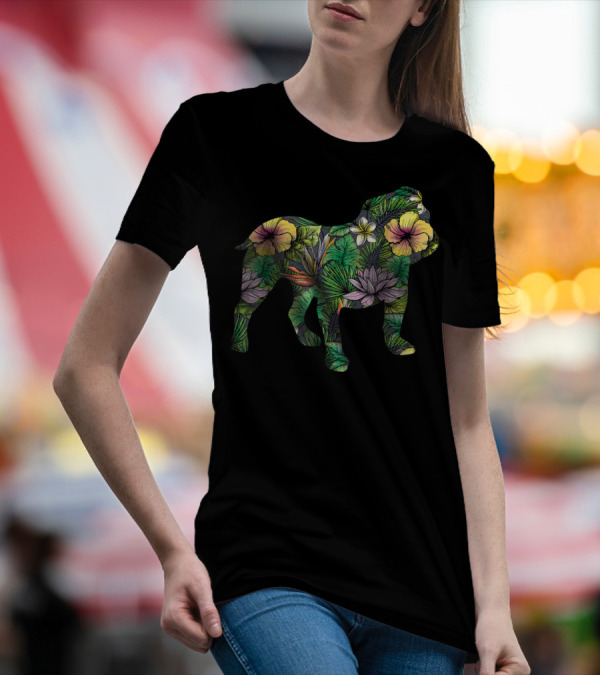 English Bulldog Tropical Floral T-Shirt