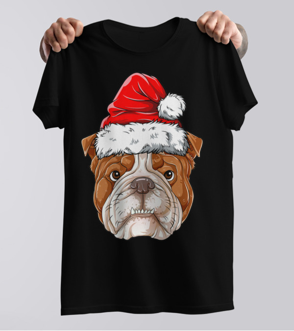 English Bulldog Santa Christmas Boys Kids GB Holiday Bulldog T-Shirt