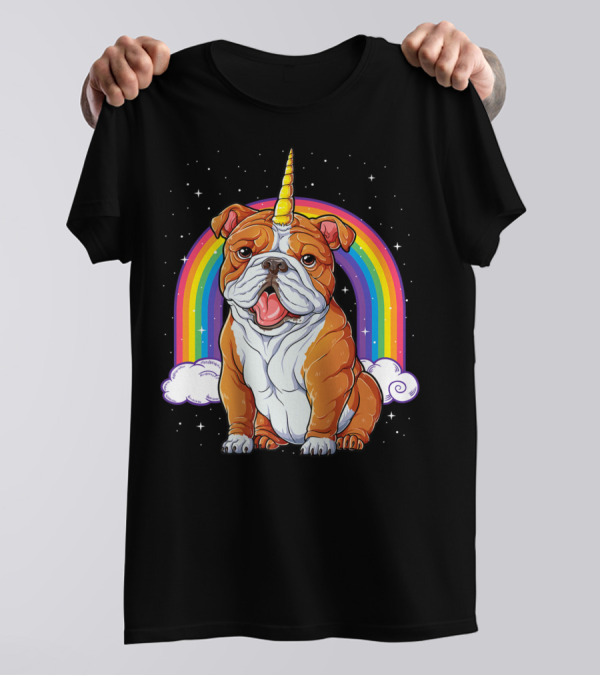 English Bulldog Unicorn Rainbow Space Galaxy T-Shirt