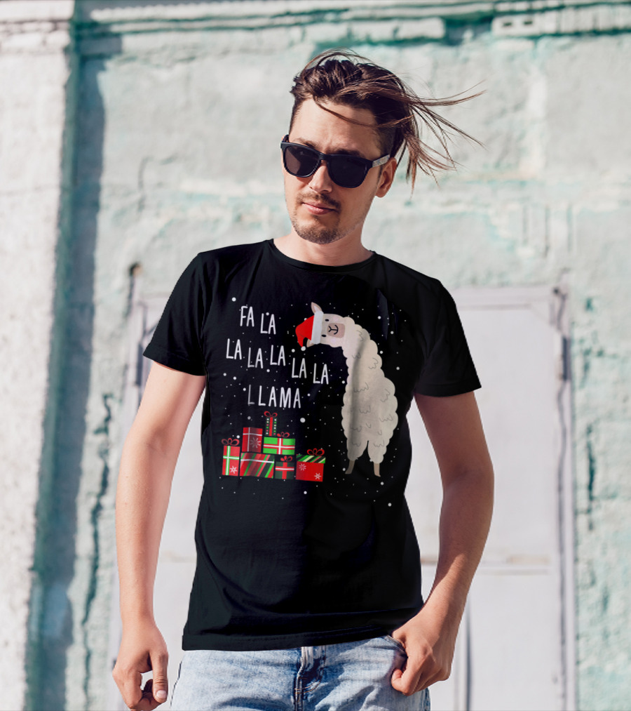 Fa La La La La La Llama Christmas Gifts Santa Hat T-Shirt