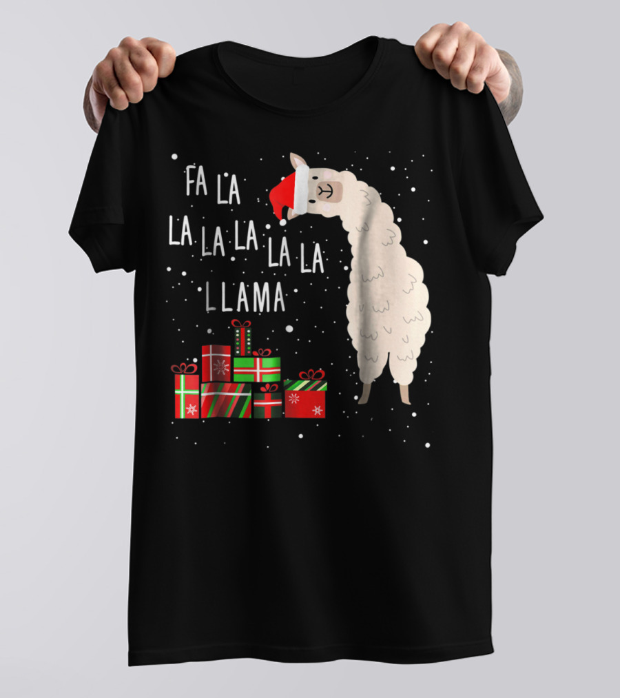 Fa La La La La La Llama Christmas Gifts Santa Hat T-Shirt
