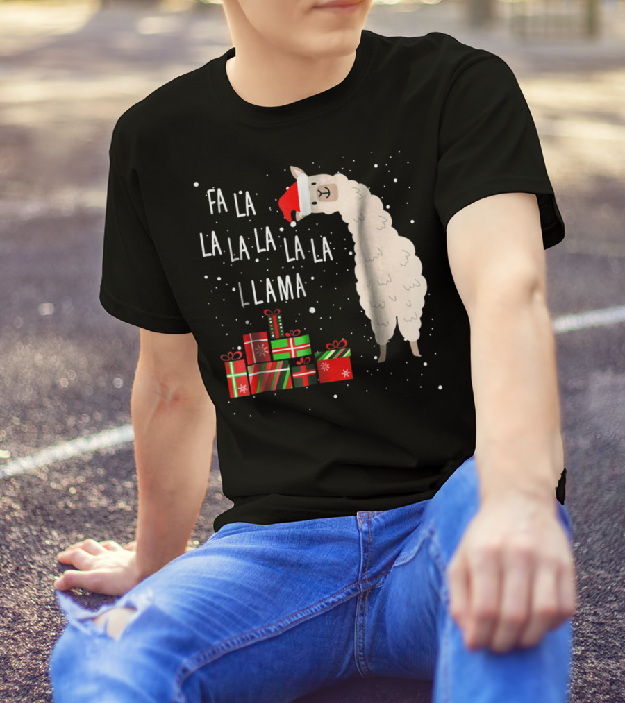 Fa La La La La La Llama Christmas Gifts Santa Hat T-Shirt
