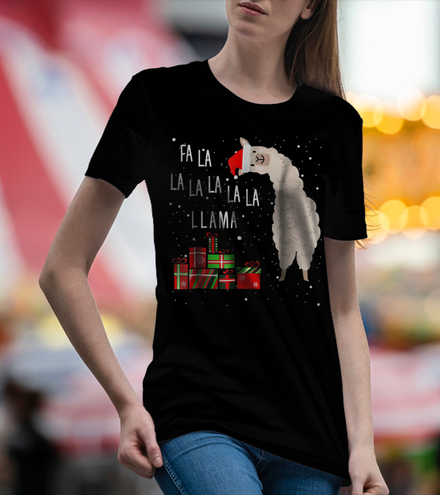 Fa La La La La La Llama Christmas Gifts Santa Hat T-Shirt