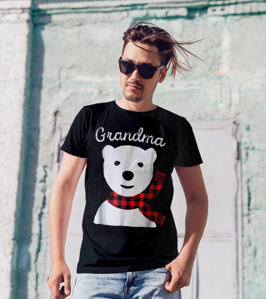 Family Matching Christmas Grandma Bear With Plaid Scarf T-Shirt