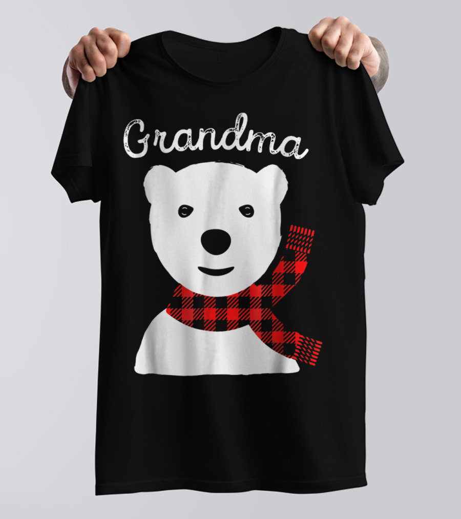 Family Matching Christmas Grandma Bear With Plaid Scarf T-Shirt