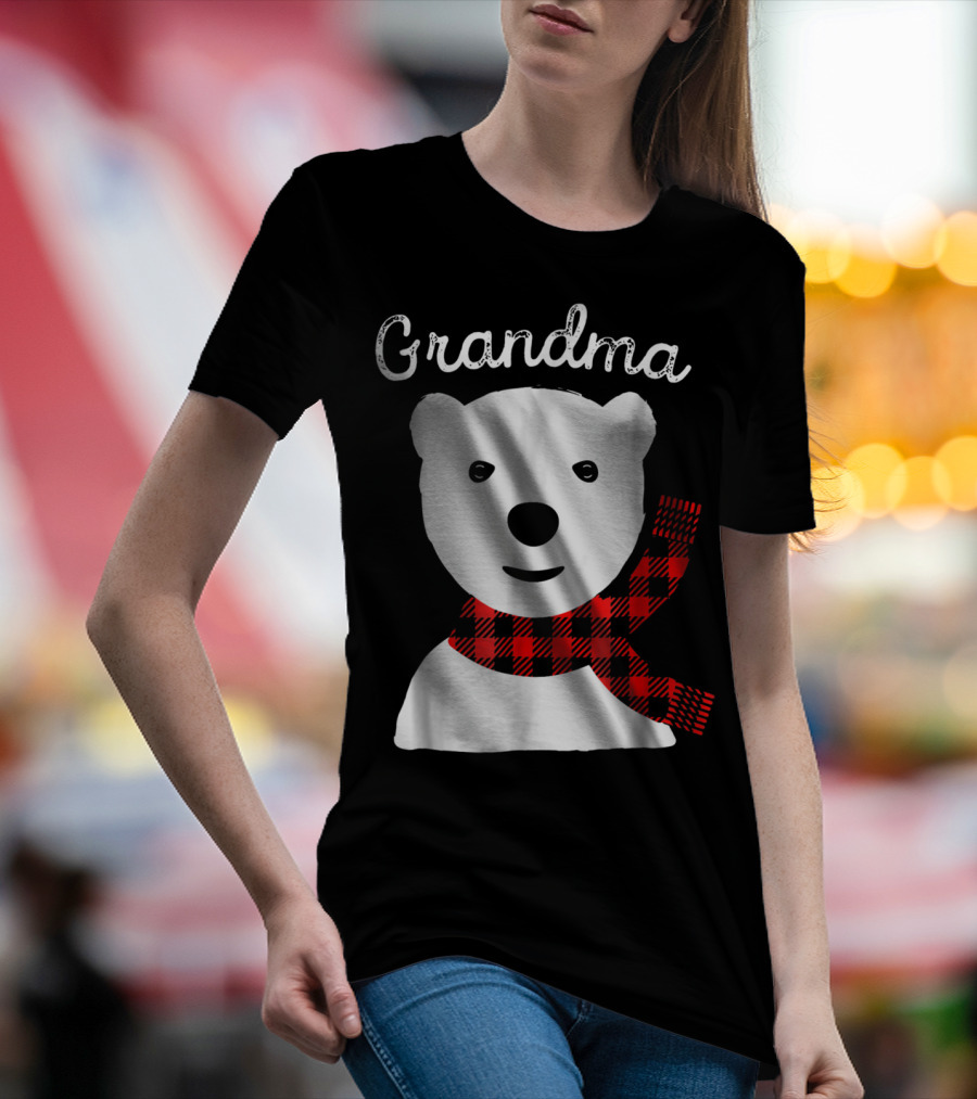 Family Matching Christmas Grandma Bear With Plaid Scarf T-Shirt