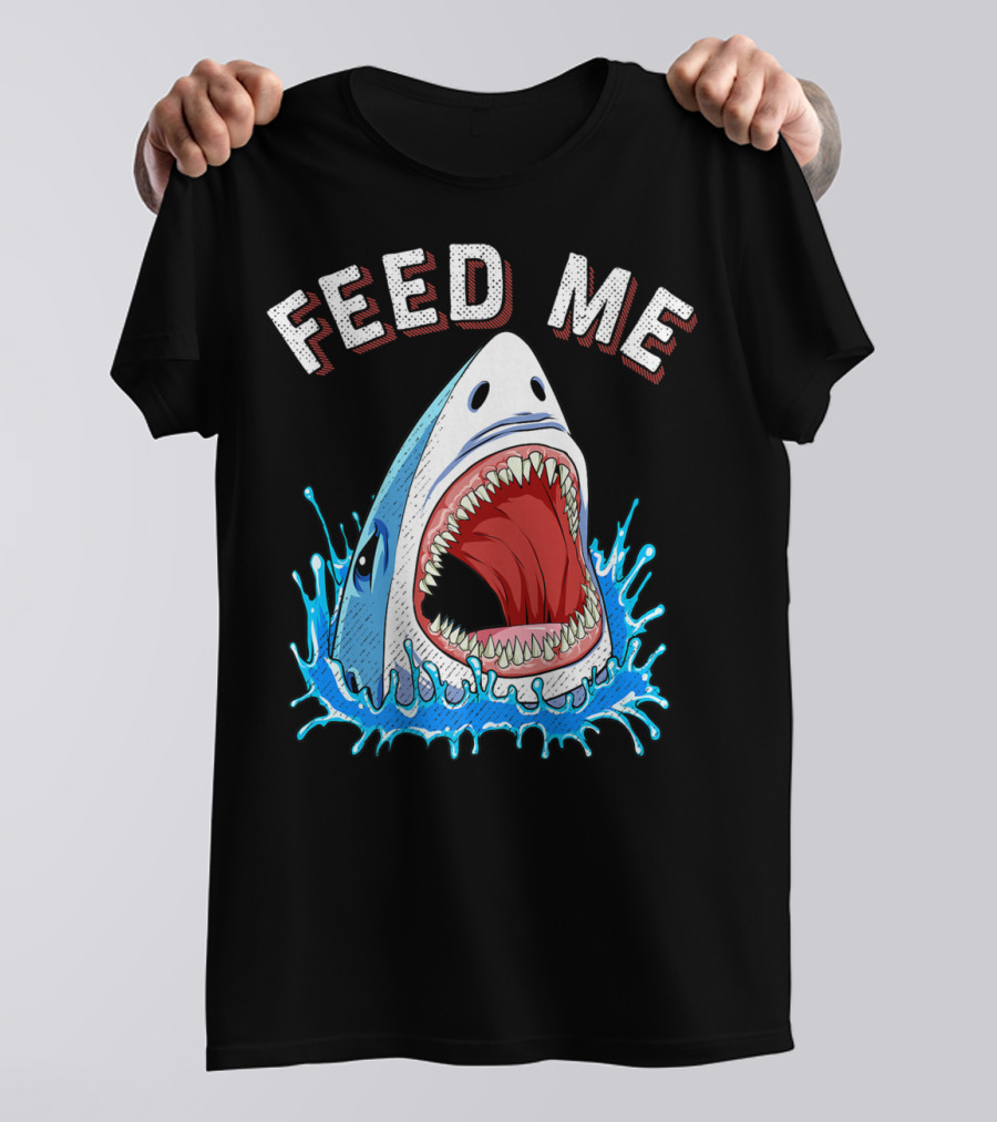 Feed Me Shark Head Lover Jawsome Ocean Splash T-Shirt
