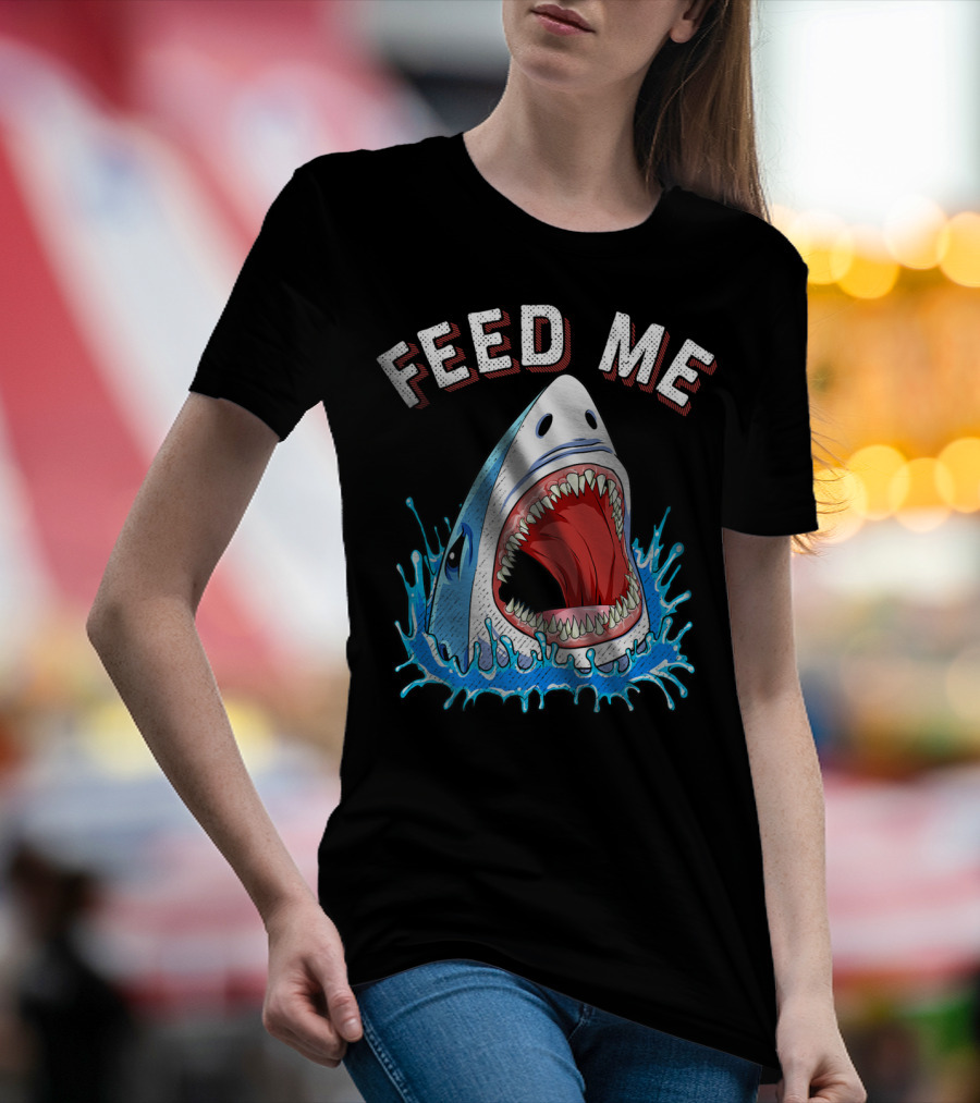 Feed Me Shark Head Lover Jawsome Ocean Splash T-Shirt