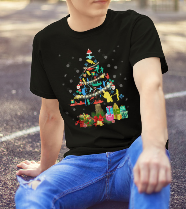 Fishing Christmas Pine Tree Santa Holiday Gift Presentation T-Shirt