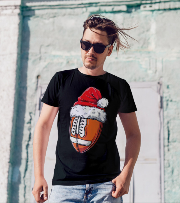 Football Ball Santa Hat Christmas Boys Xmas Football T-Shirt