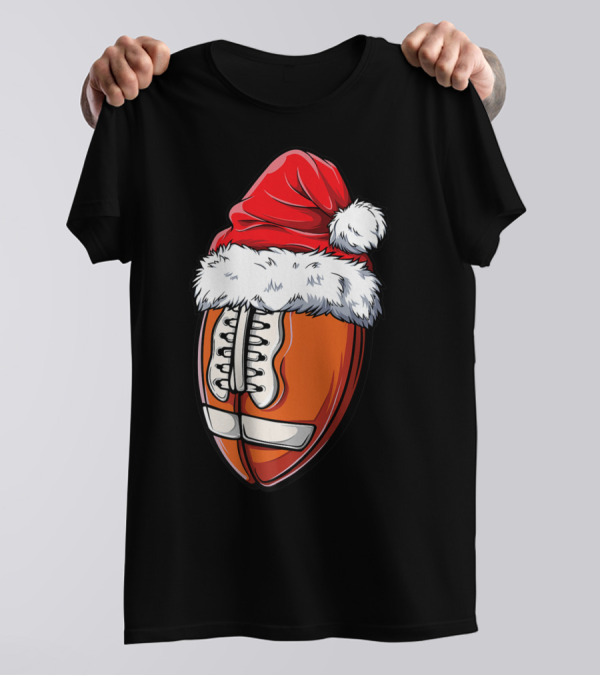 Football Ball Santa Hat Christmas Boys Xmas Football T-Shirt