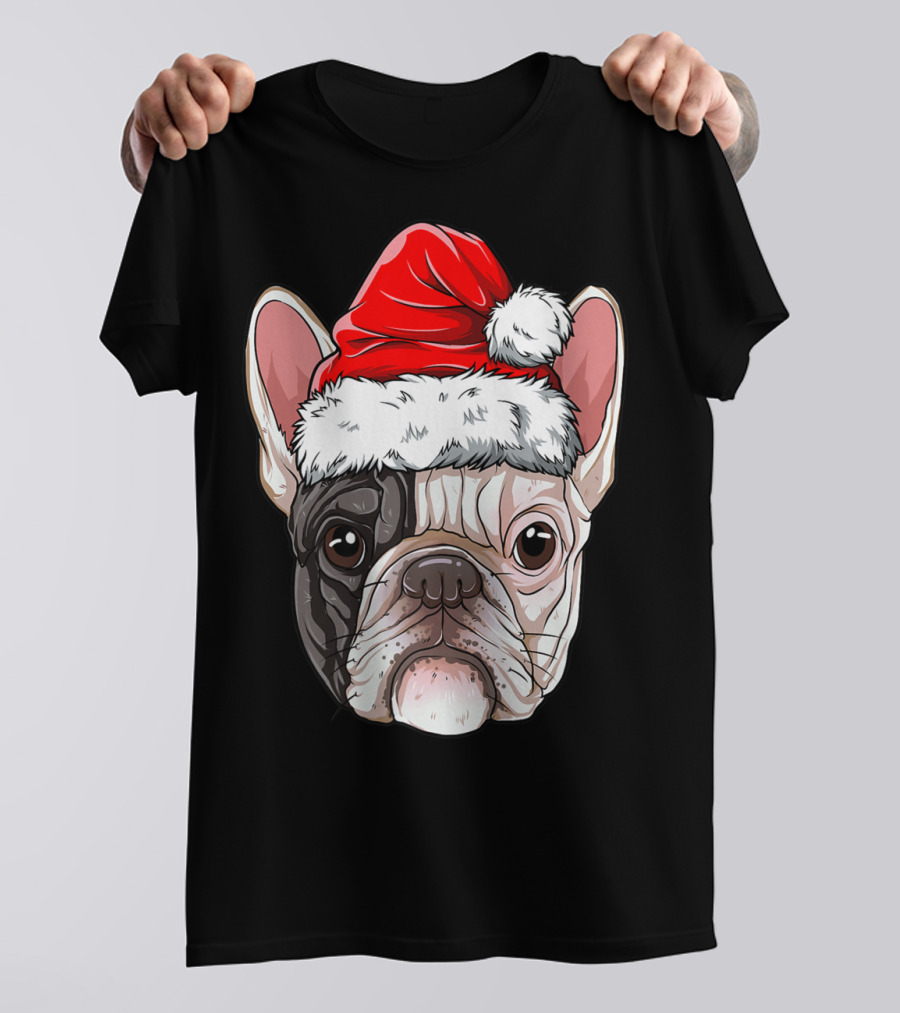 French Bulldog In Santa Hat Christmas T-Shirt