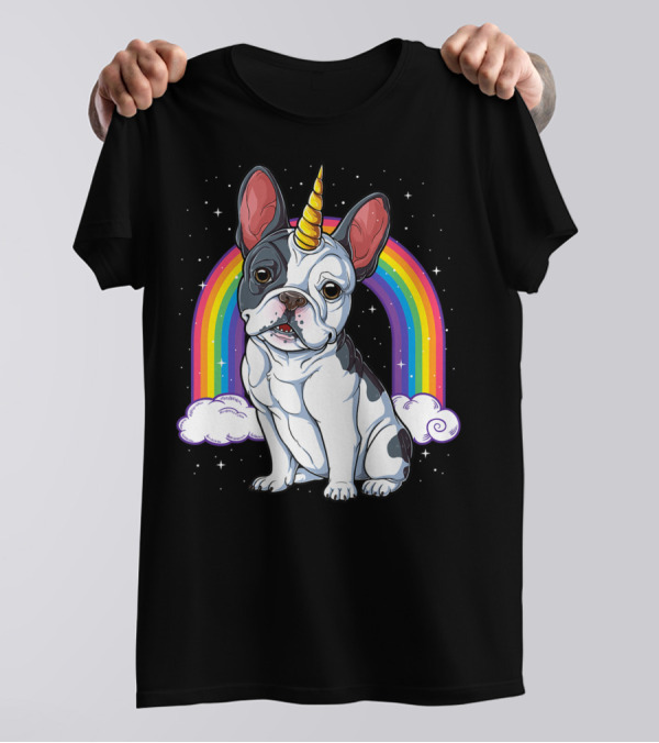 French Bulldog Unicorn Rainbow Space Galaxy Kids T-Shirt