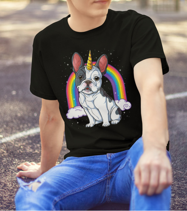 French Bulldog Unicorn Rainbow Space Galaxy Kids T-Shirt