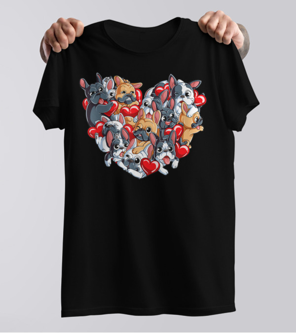 French Bulldog Heart Valentines Day T-Shirt
