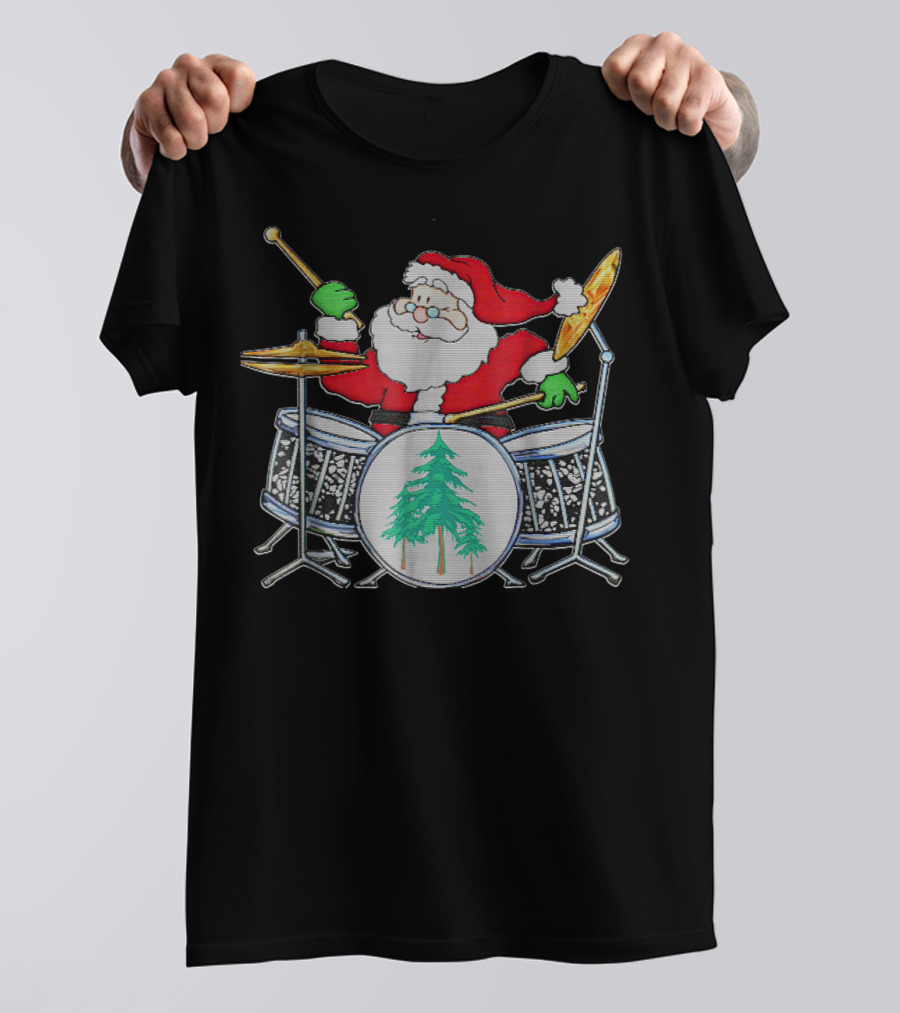 Funny Santa Playing Christmas Drum Kit T-Shirt