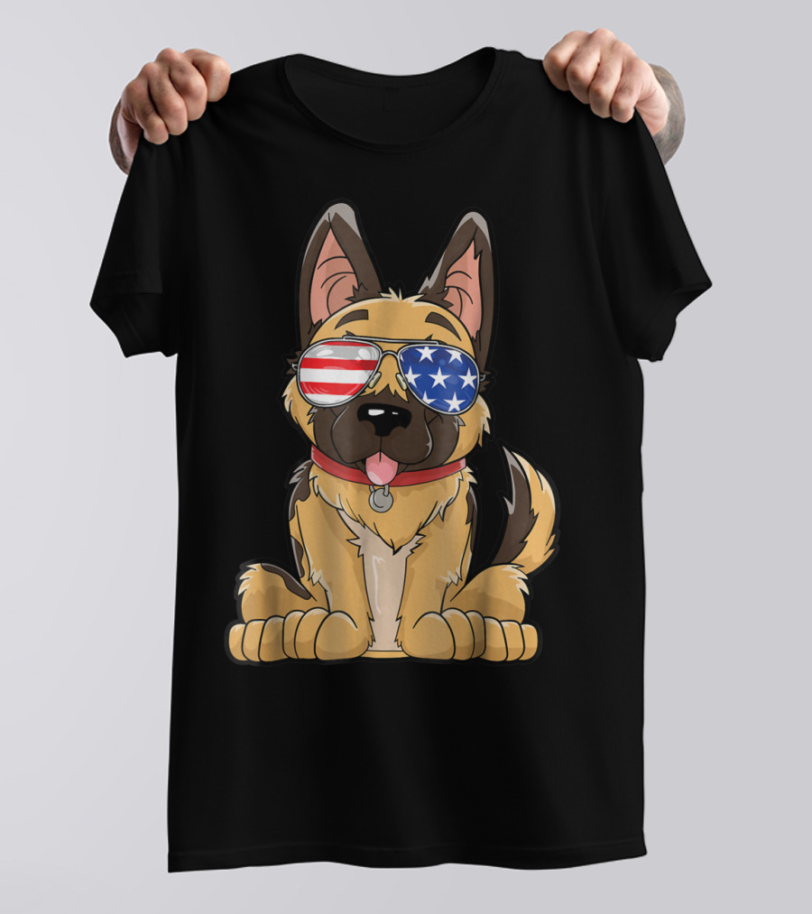 German Shepherd American Flag Sunglasses 4th Of July T-Shirt