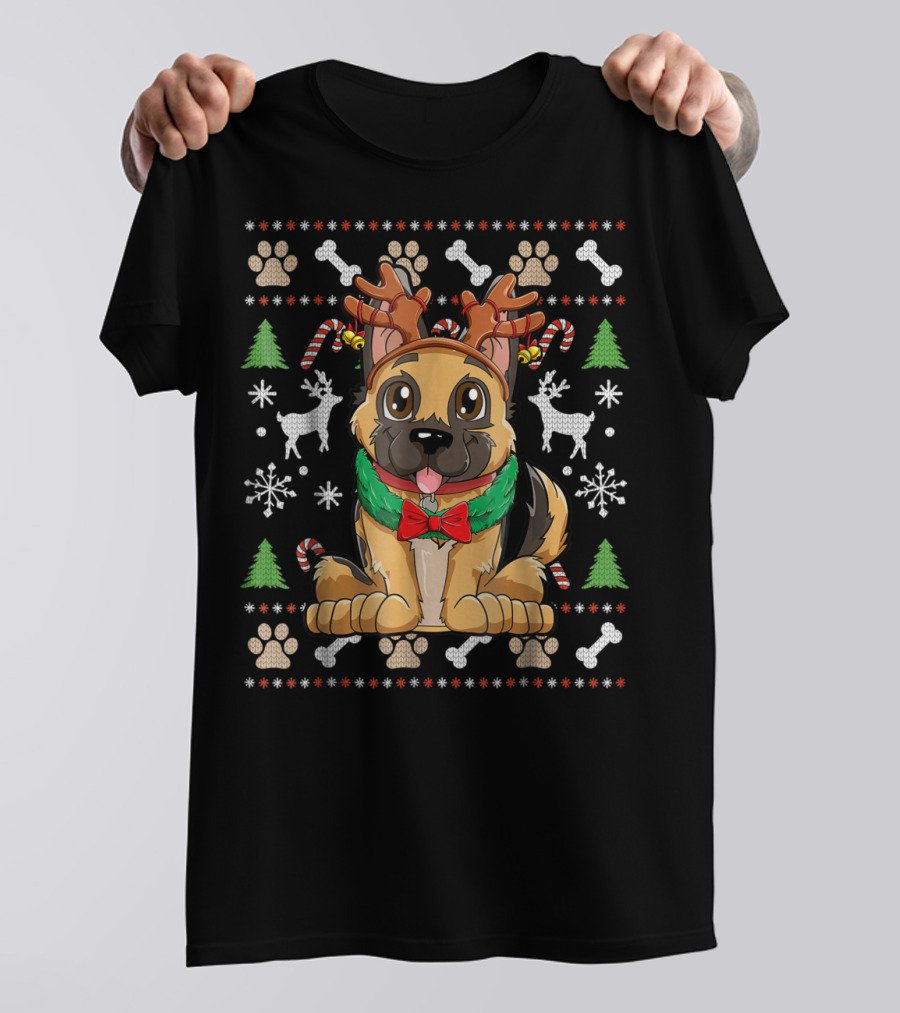 German Shepherd Dog With Reindeer Antlers Christmas Holiday T-Shirt