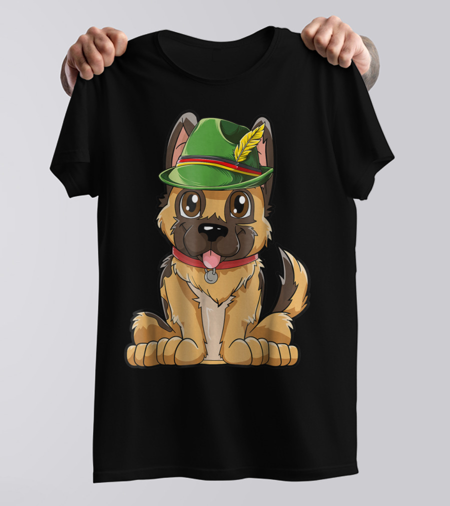 Cute German Shepherd Dog With Oktoberfest Hat Boys Lederhosen T-Shirt