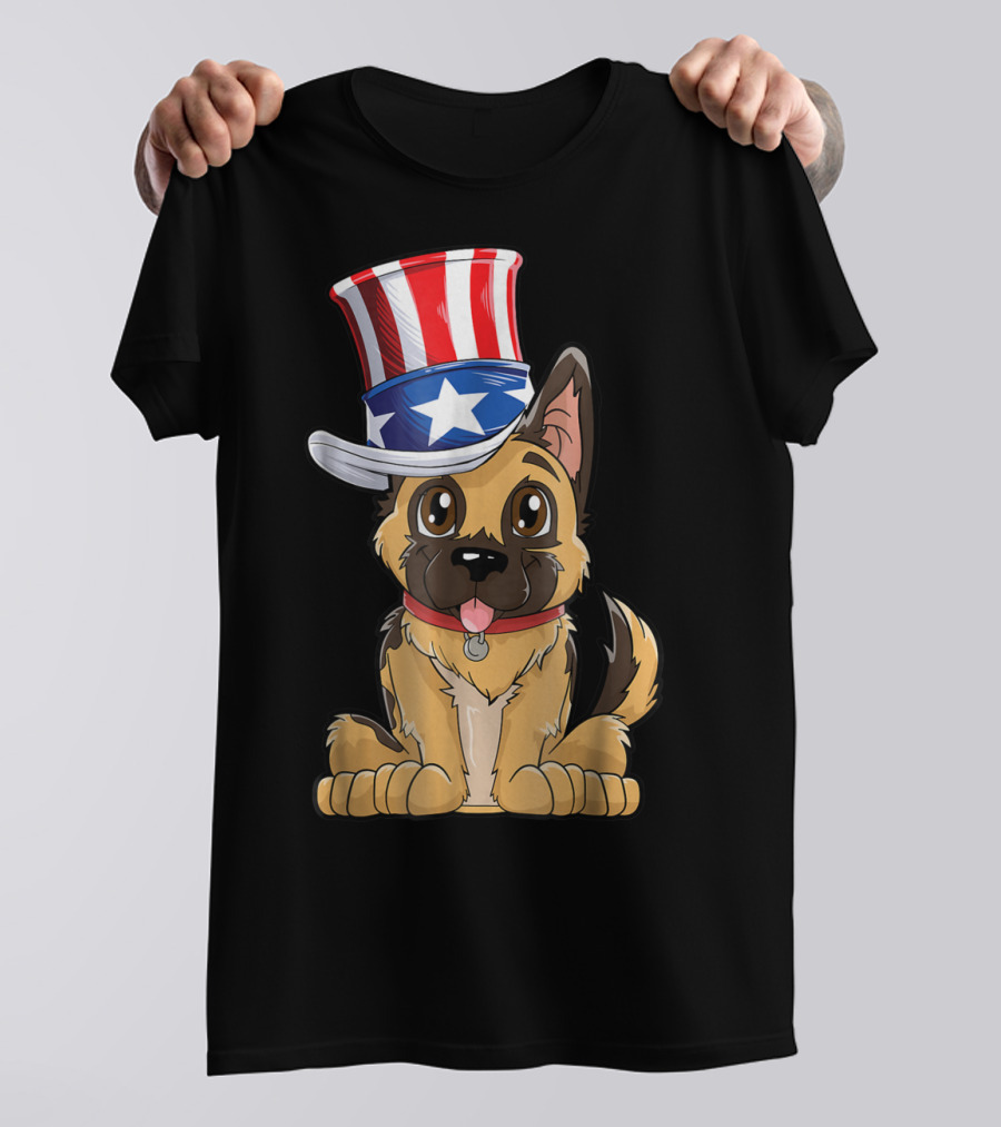 German Shepherd Uncle Sam 4th Of July Patriotic Dog In American Flag Hat T-Shirt