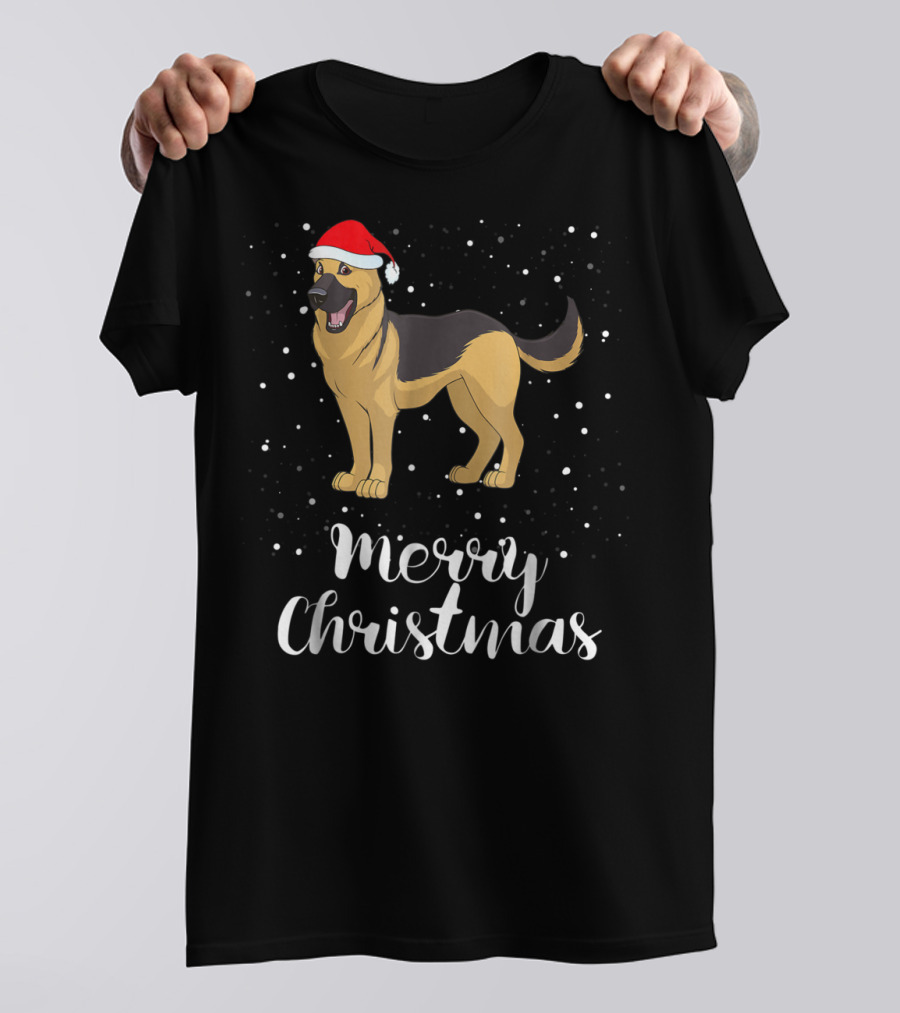 Merry Christmas German Shepherd Santa Hat Family Matching Xmas T-Shirt