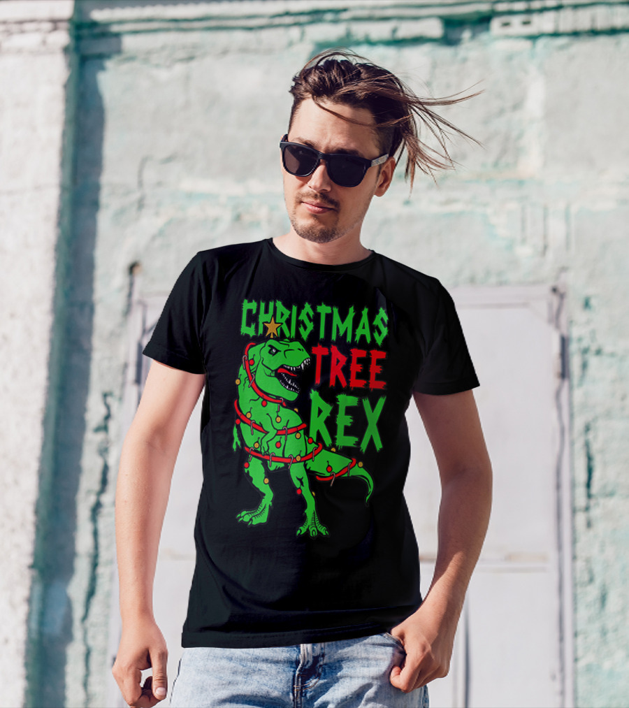 Christmas Tree Rex Dinosaur Boys T-Shirt