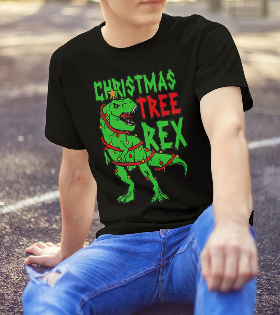Christmas Tree Rex Dinosaur Boys T-Shirt